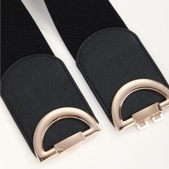 BLACK STRETCHY BELT WITH GOLD BUCKLE - Picture 4 of 5